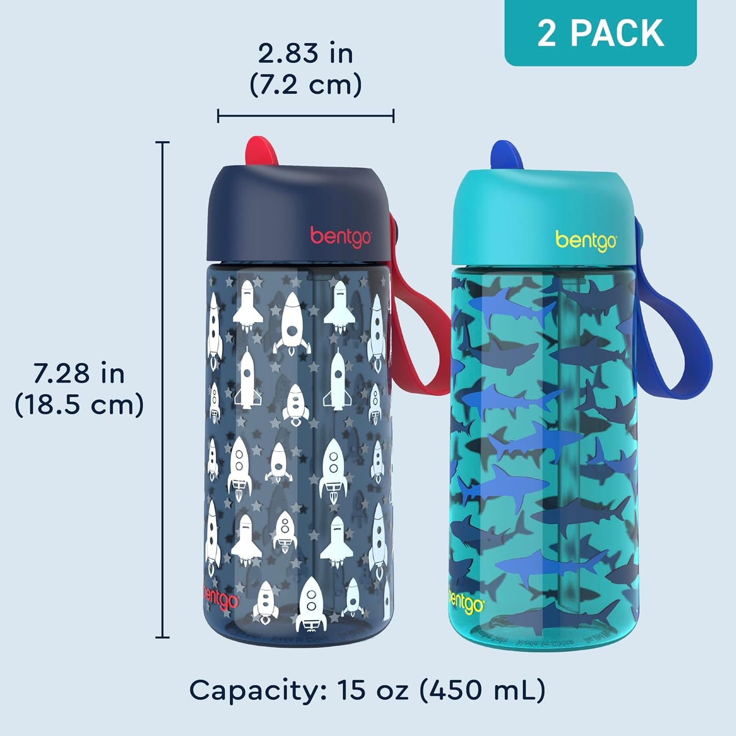 Bentgo Kids Water Bottle - Leak-Proof, Durable Tritan PFAS- & BPA-Free 15 fl oz, Kids/Toddlers Ages 3+ for School & Sports; Bite & Sip Spout, Carrying Handle, Dishwasher Safe (Unicorn)