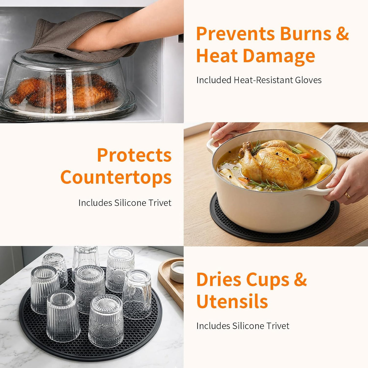 Glass Microwave Cover for Food with Silicone Mat
