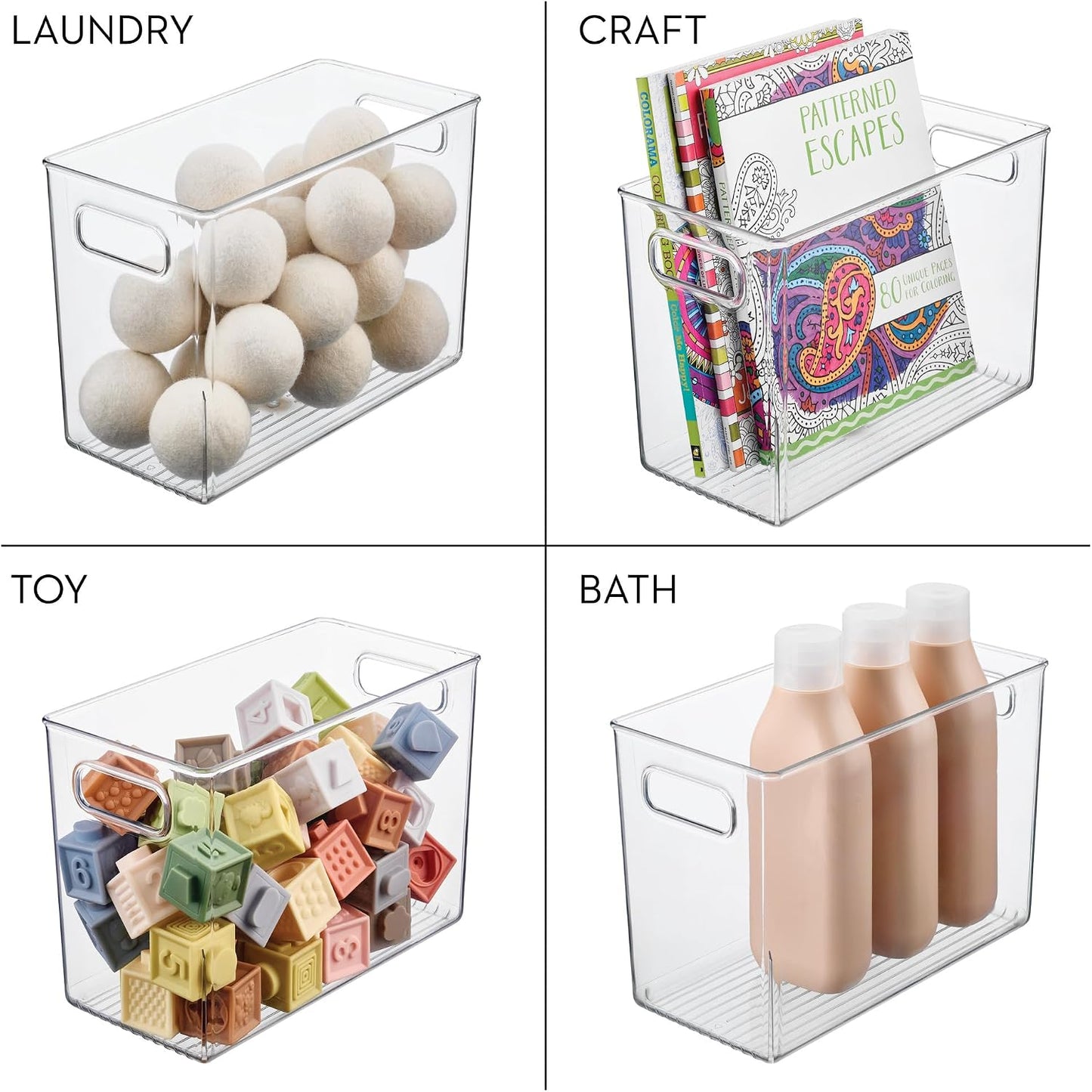 iDesign Pantry Bin with Handles, Clear | Storage for Cabinets, Fridge, or Freezer, Made in USA