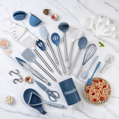 COOK WITH COLOR Silicone Cooking Utensils, Kitchen Utensil Set, Easy to Clean Silicone Kitchen Utensils, Cooking Utensils for Nonstick Cookware, Kitchen Gadgets Set, 38 Piece, Mint