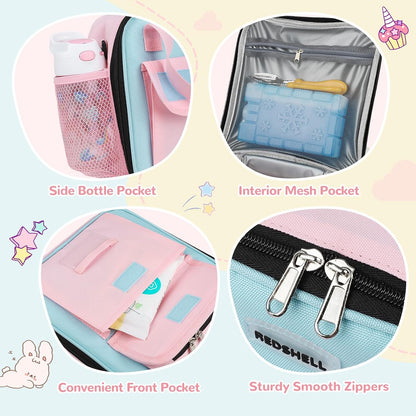 REDSHELL Tactical Lunch Box Kids, Large Insulated Lunch Bag for Boys Girls, Cooler Lunchbag, Square Toddler Lunchbox, School Daycare Lunch Tote Pail with Water Bottle Holder Shoulder Strap, Blue
