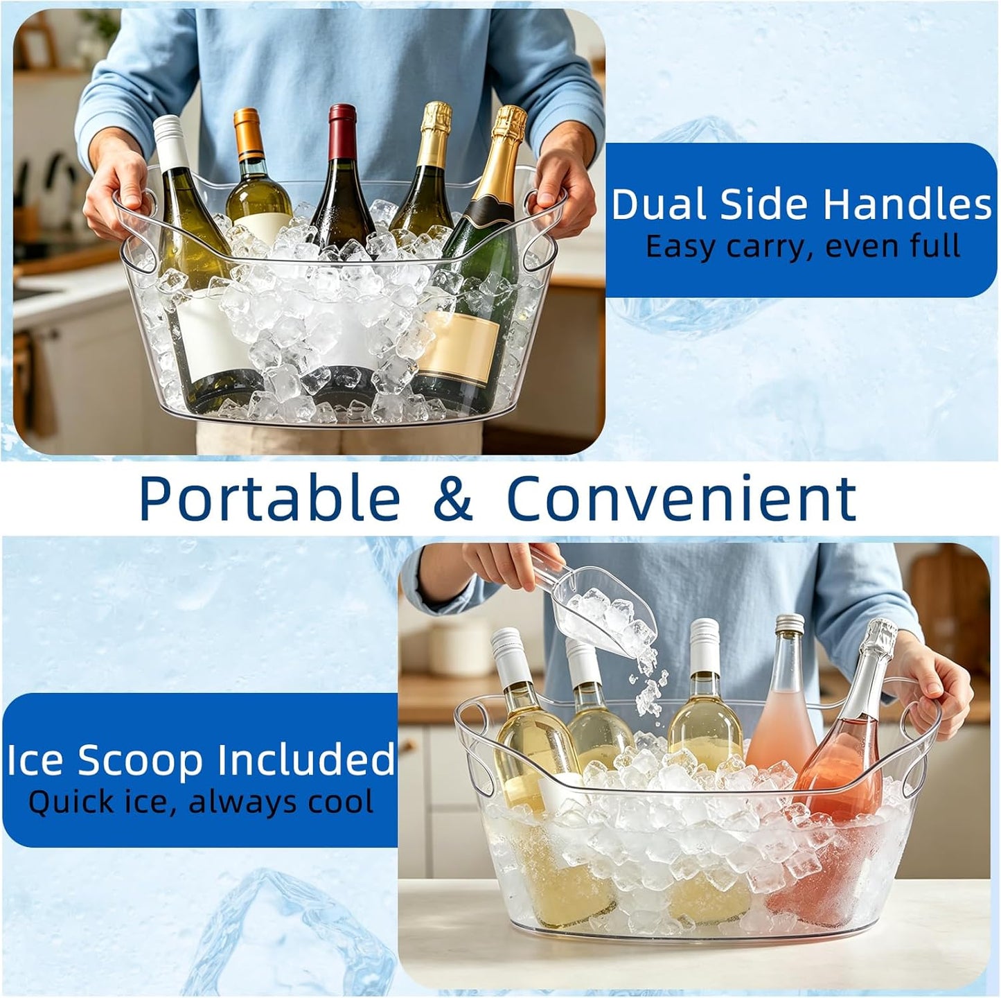 Cheardia 2 Pack Ice Bucket, 6.5 L Plastic Champagne Cooler for Cocktail Bar, Portable Drink Bucket with Scoop, Mimosa Bar Supplies Chiller Tub for Beverage Beer Wine Parties