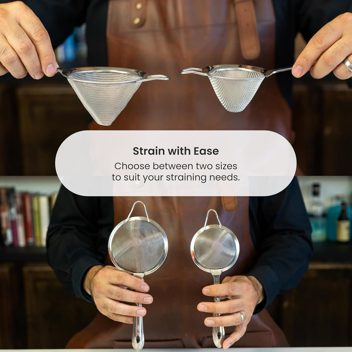 A Bar Above Fine Mesh Cocktail Strainer, 304 Conical Sieve, Silver Finish