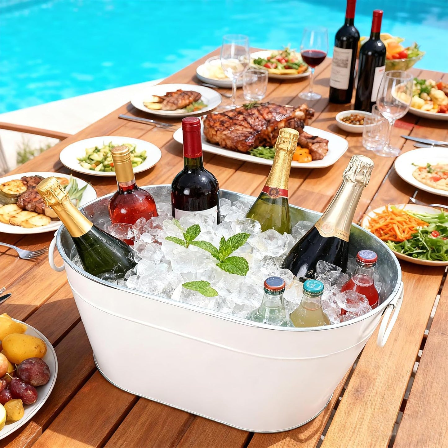 2PCS Beverage Tub Large Ice Bucket For Parties, Thick Metal Galvanized Tub Drink Buckets, Beverage Bucket with Handles, Drink Bucket for Indoor & Outdoor Party (Sliver)