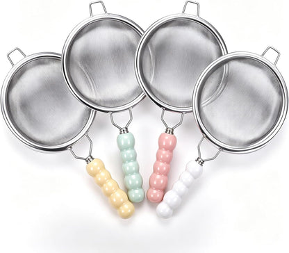 4 Pcs 3.1 in Mini Fine Mesh Strainer Set with Ceramic Handles