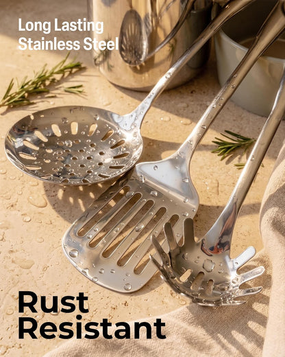 Zulay Kitchen Stainless Steel Serving Spoon - 11.5” Large Cooking & Serving Spoon with Ergonomic Handle - Durable, Rust-Resistant & Dishwasher Safe Kitchen Utensil for Cooking and Buffets
