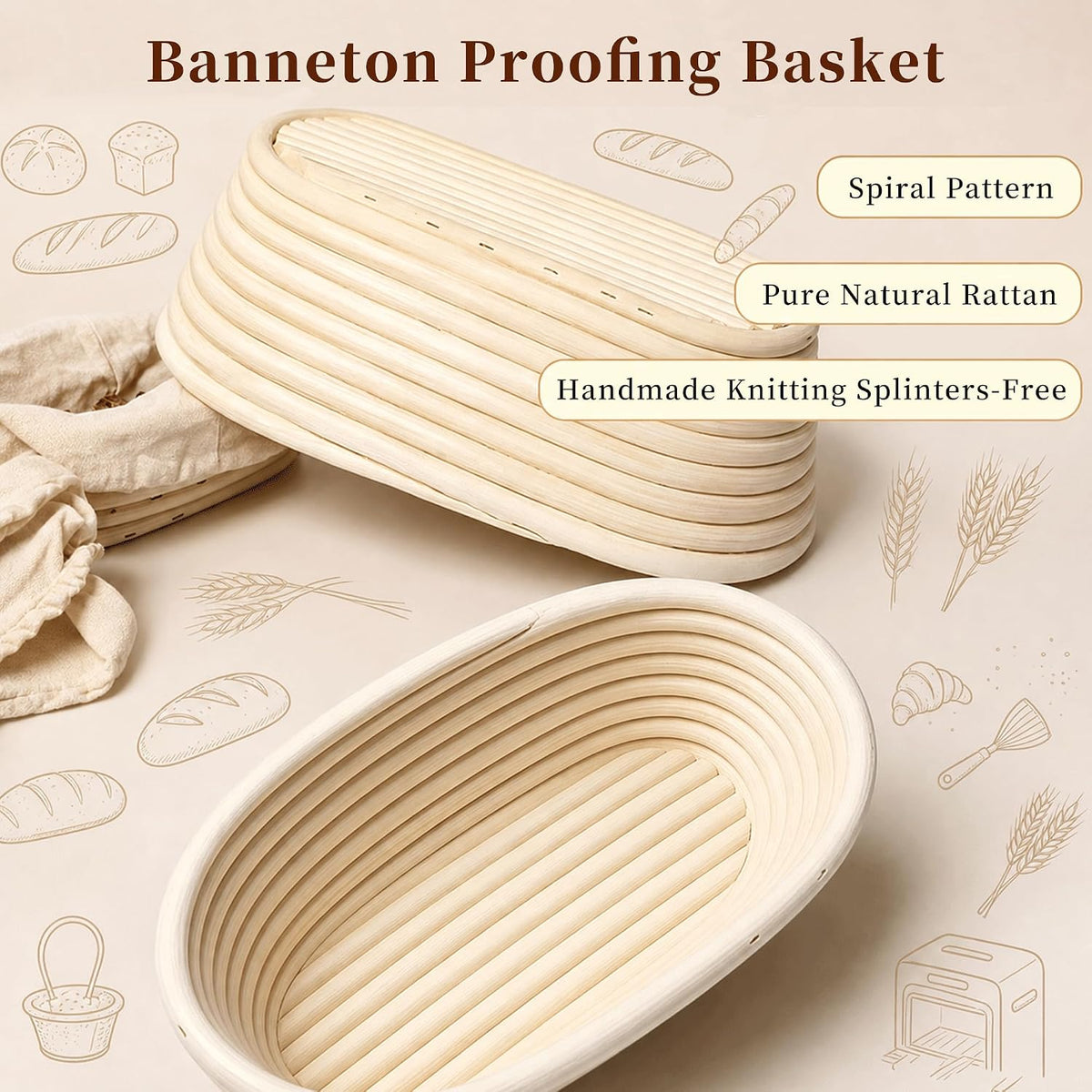 Banneton Bread Proofing Basket 2 Pack 10 In Oval Sourdough Proofing Basket