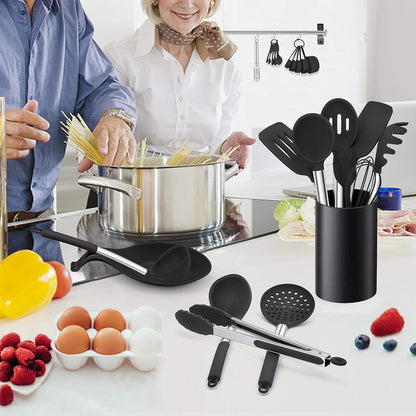 LIANYU 43 Pcs Silicone Kitchen Cooking Utensils with Holder, Heat Resistant Spatula Set with Stainless Steel Handle, Kitchen Cooking Gadgets Tools for Nonstick Cookware Set, Blue