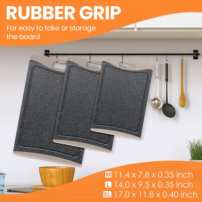 Extra Large Cutting Boards, Plastic Cutting Boards for Kitchen (Set of 3) Cutting Board Set Dishwasher Chopping Board with Juice Grooves Easy-Grip Handles, Dark Grey, Empune