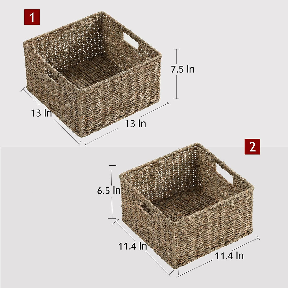 HOONEX Water Hyacinth Storage Baskets, Wicker Baskets for Storage, Hand Woven Baskets with Carry Handles, Set of 2, Natural