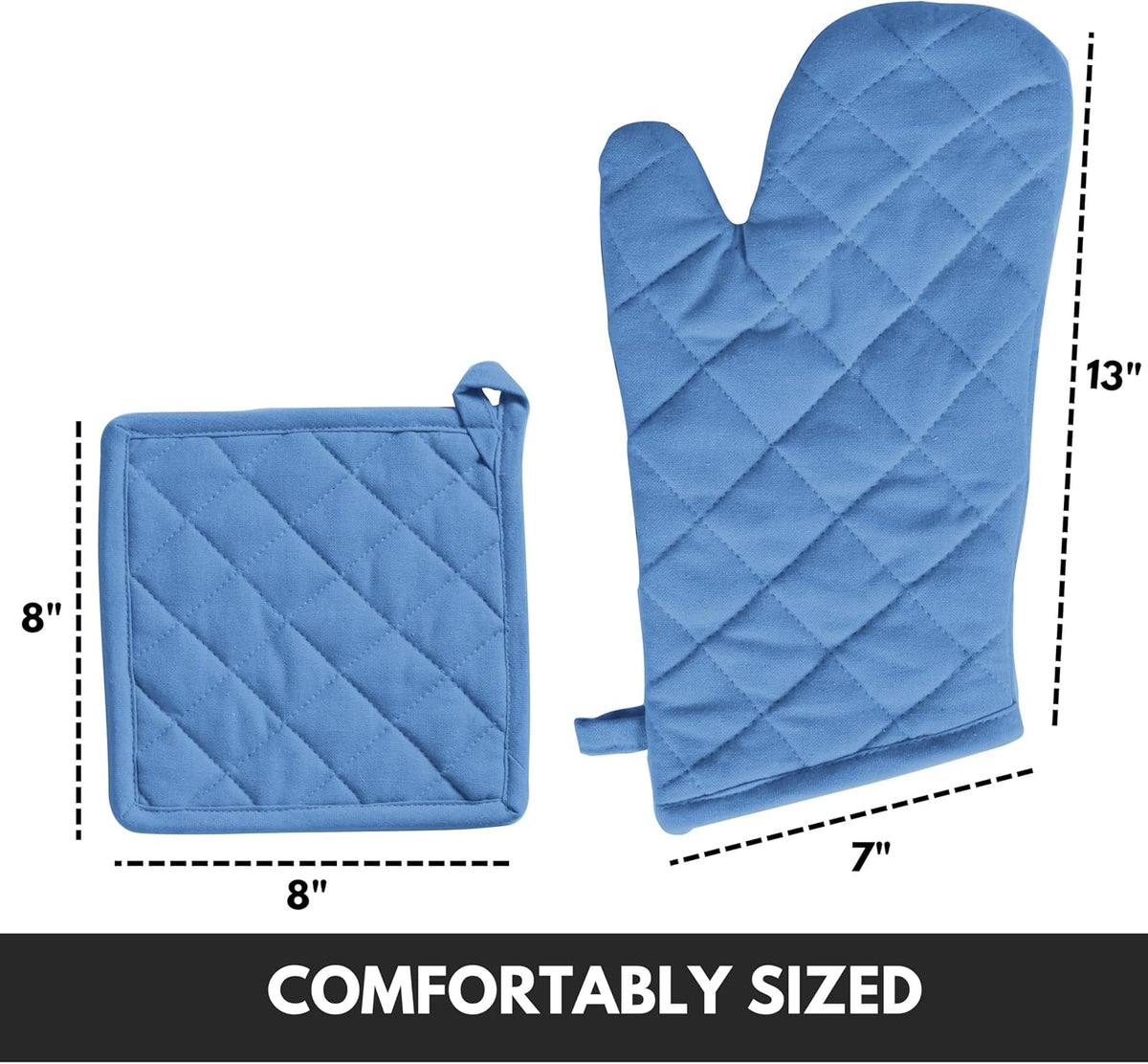 Oven Mitt (7"x13") & Pot Holder (8"x8") 100% Cotton Set of Heat Resistant Oven Gloves & Hot Pads for Gifts, BBQ, Cooking, Baking, Thanksgiving - Mustard Yellow