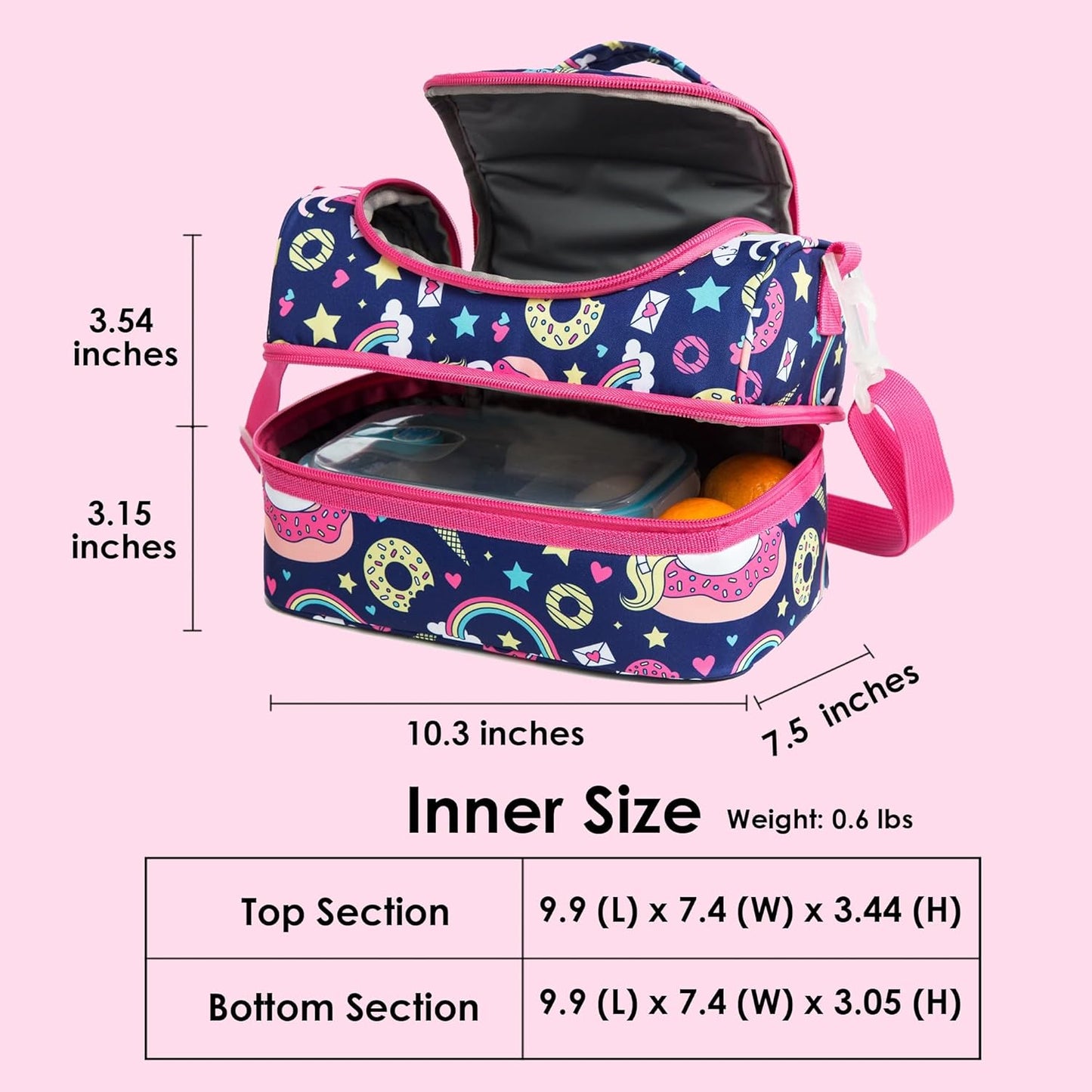 Insulated Kids Dual Compartment Lunch Bags Tote for Girls Boys Toddler School Picnic Food Cooler Thermal with Strap Lunch Boxes Blue Unicorn