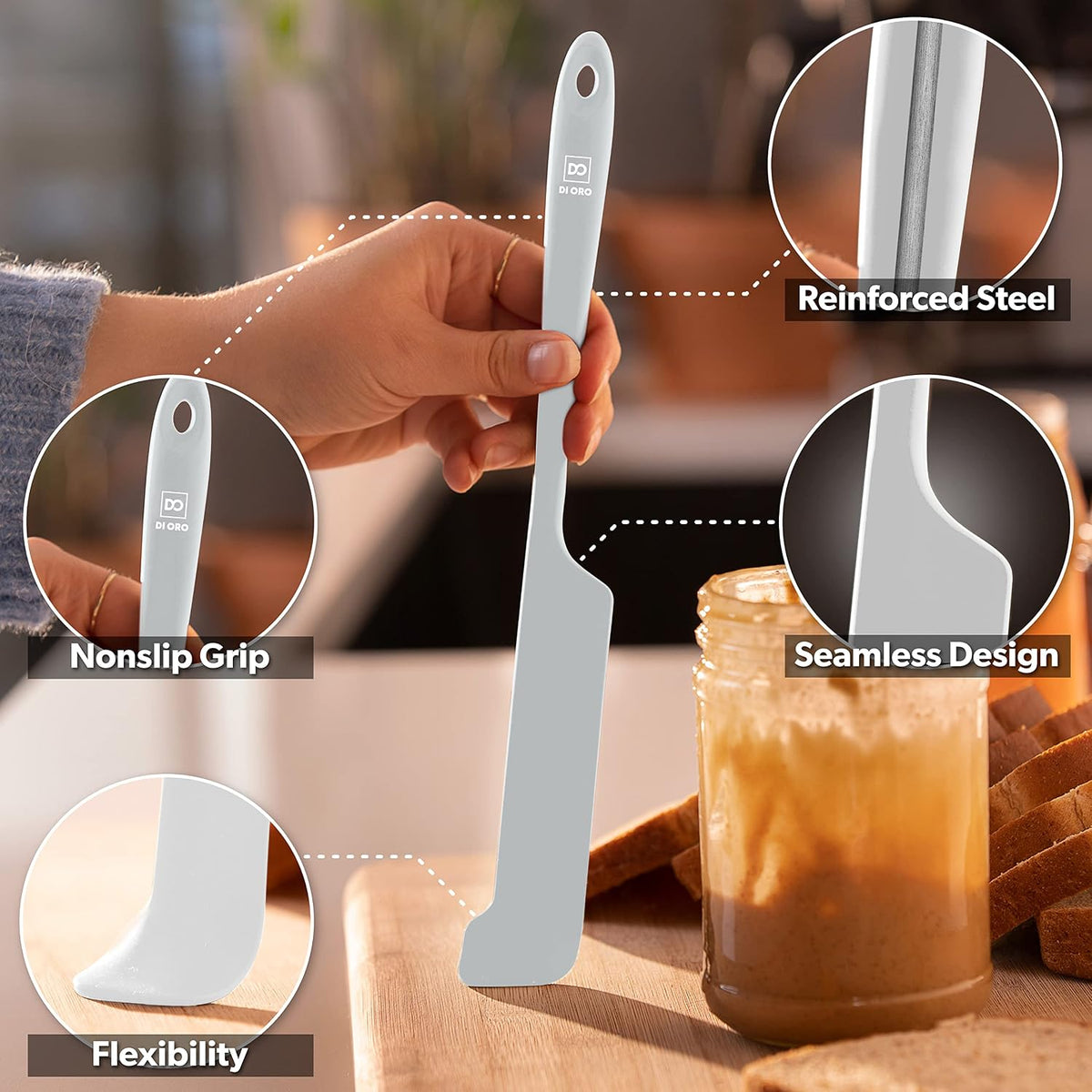 DI ORO Silicone Jar Spatula Set - 600F Heat Resistant, 5-Pc Red
