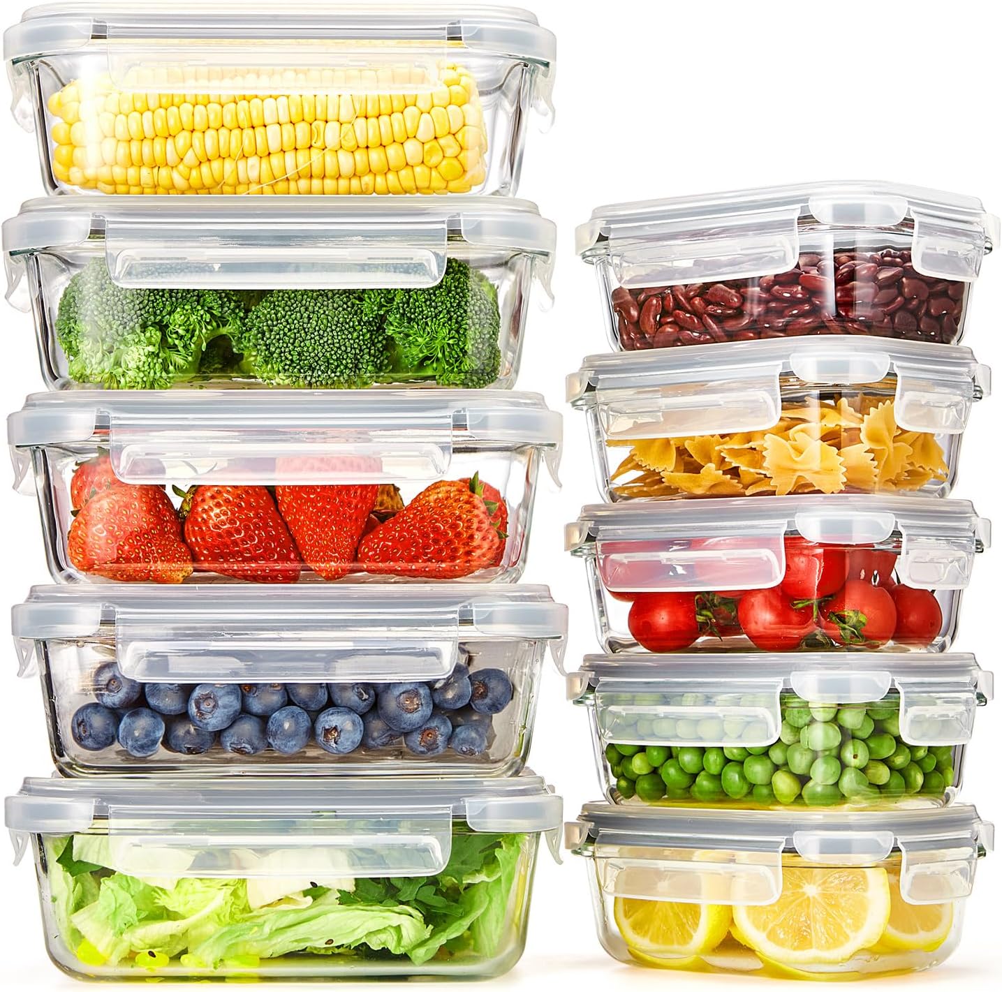 Glotoch glass meal prep containers food storage containers with lids, 5 pack of ultra-durable borosilicate, Leak-proof lunch boxes, Oven, microwave, freezer and dishwasher safe