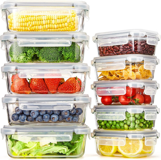 Glotoch glass meal prep containers food storage containers with lids, 5 pack of ultra-durable borosilicate, Leak-proof lunch boxes, Oven, microwave, freezer and dishwasher safe