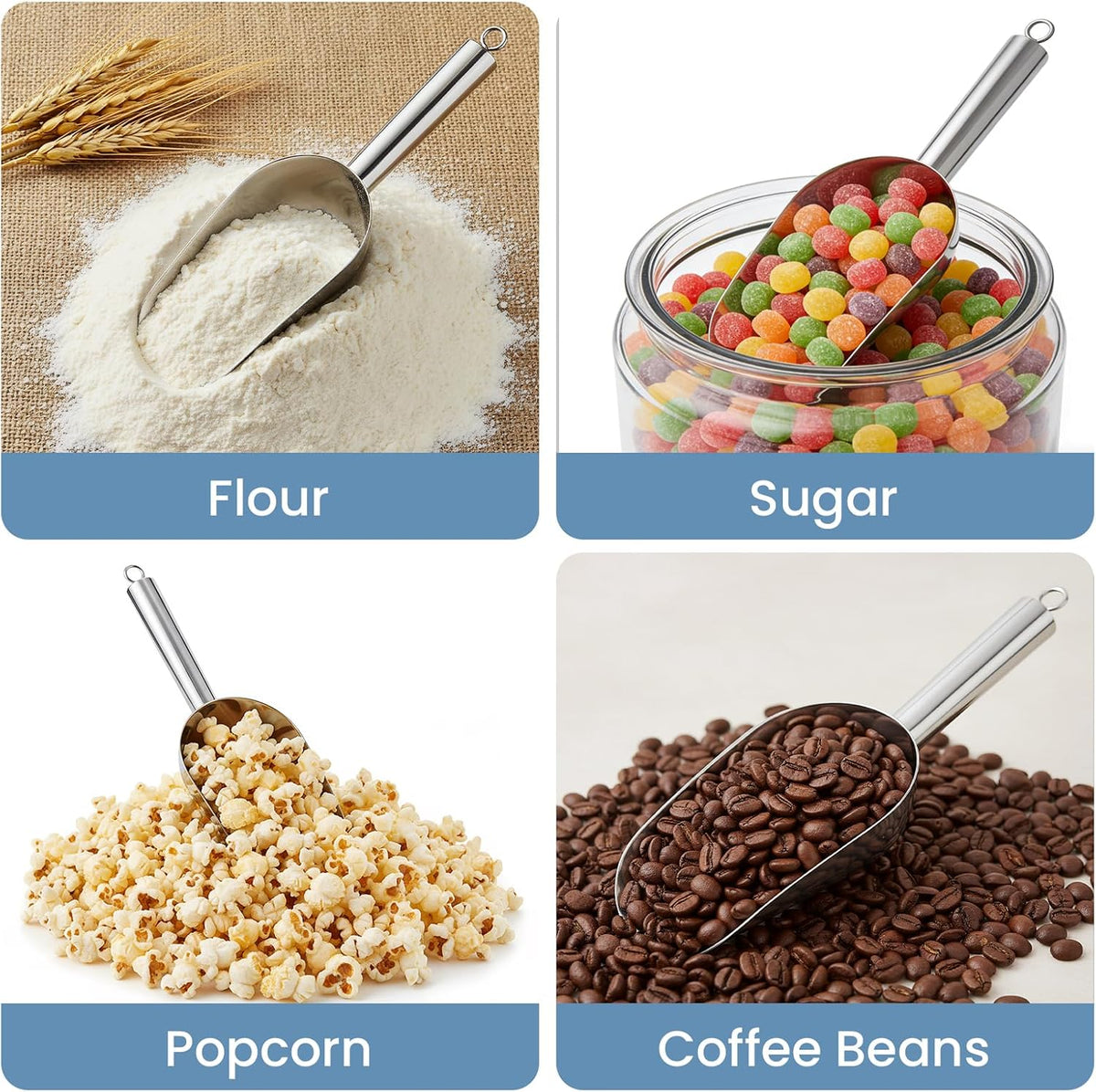Wapodeai 6oz Stainless Steel Ice Scoop for Freezer with Magnetic Hook