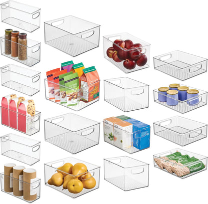 iDesign Plastic Stackable Pantry Bin, Set of 2, Clear | Storage Bin with Handles, For Cabinets or Fridge