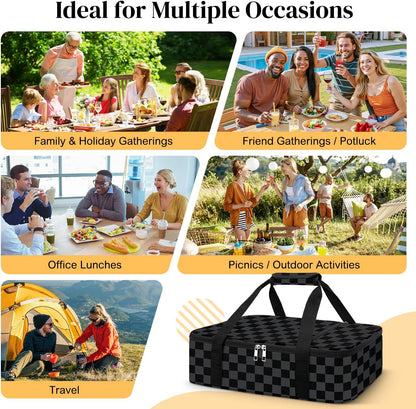Coobiiya Insulated Casserole Carrier,Lasagna Lugger Tote Keeps Food Hot or Cold,Thermal Lunch Bag Warmer & Cooler Carrier Bag,Portable Tote Bag Fits 9" x 13" Baking Dish for Picnic and Cookout