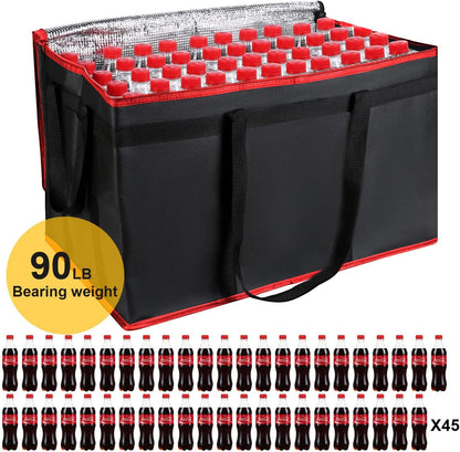 musbus Extra large XXXL Insulated Food Delivery Bag Cooler Bags Keep Food Warm Catering Therma Catering Bag for doordash 22x14x13 Cooler Bags Therma Shopper hot warming RED Pizza BLACK