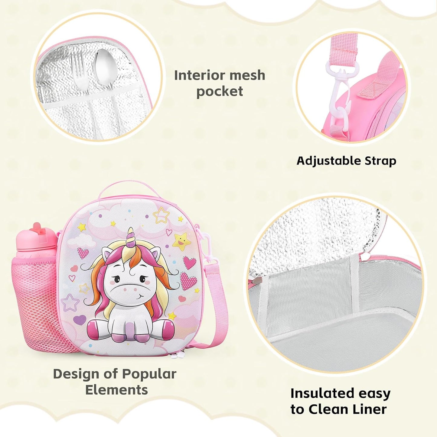 Kids Lunch Box for Kids Insulated Reusable Lunch Bag Tote Durable Children Leak-proof Lunchbox with Adjustable Shoulder Strap for School Daycare Travel Picnic (Navy - 3D Dinosaur)