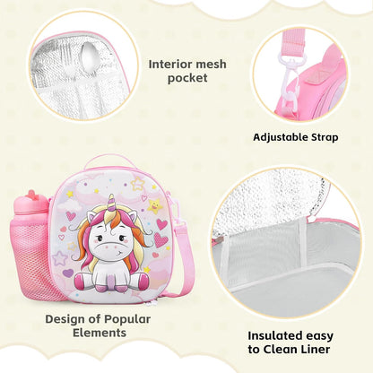 Kids Lunch Box for Kids Insulated Reusable Lunch Bag Tote Durable Children Leak-proof Lunchbox with Adjustable Shoulder Strap for School Daycare Travel Picnic (Navy - 3D Dinosaur)