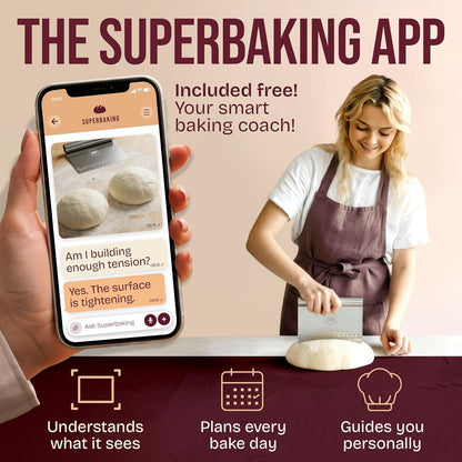 Superbaking Dough Scraper - 6" Wooden Bench Scraper - Dough Cutter with Ruler - Pastry & Cake Scraper - Kitchen Tools Sourdough Baking Supplies - Bread Making Tools & Accessories for Home Bakers