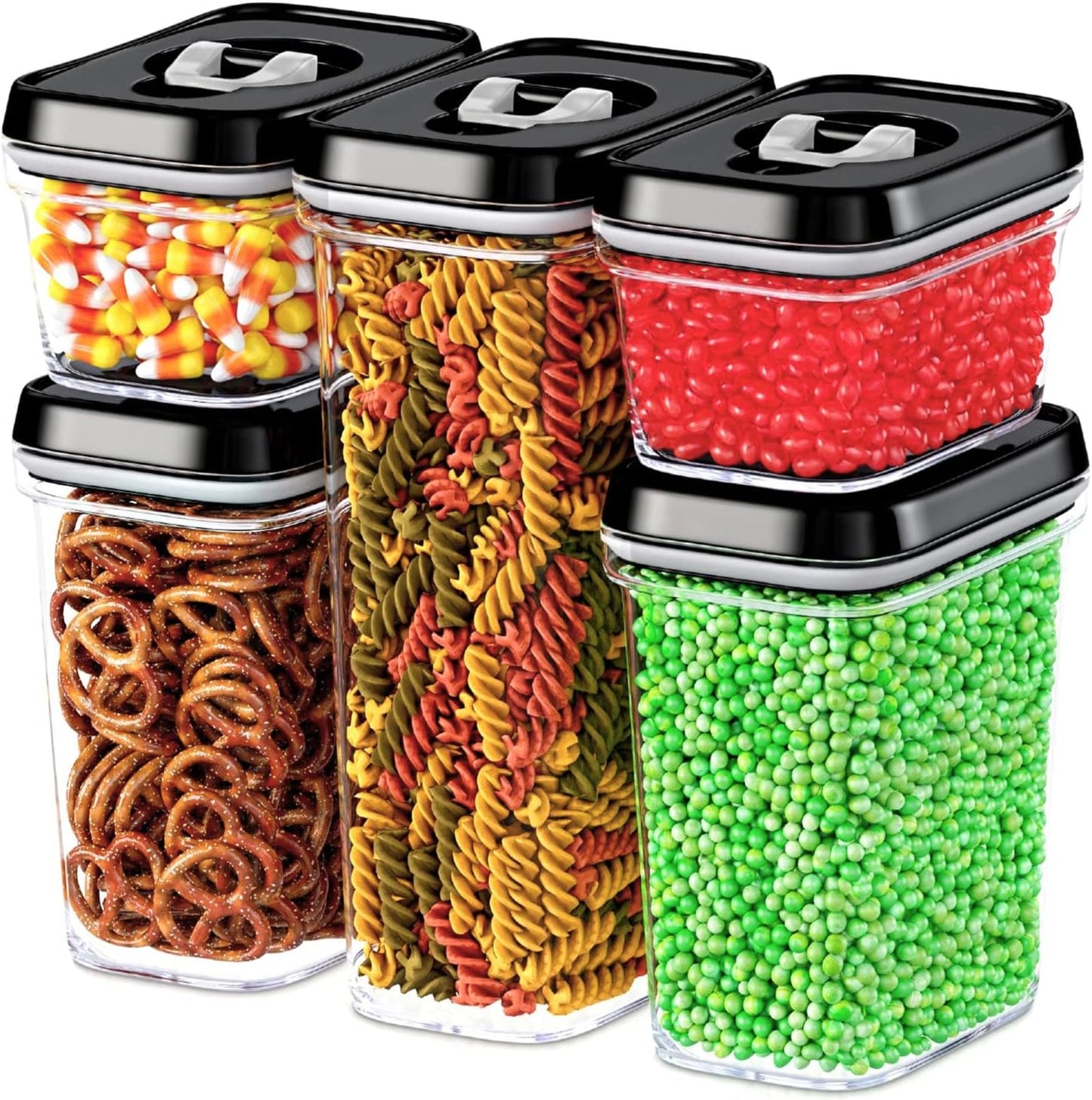 DWËLLZA KITCHEN Large Airtight Food Storage Containers - Clear Plastic Bulk Food Pantry & Kitchen Storage Containers for Flour, Sugar and Baking Supplies 4 Pcs. BPA-Free, Keeps Fresh & Dry (Black)