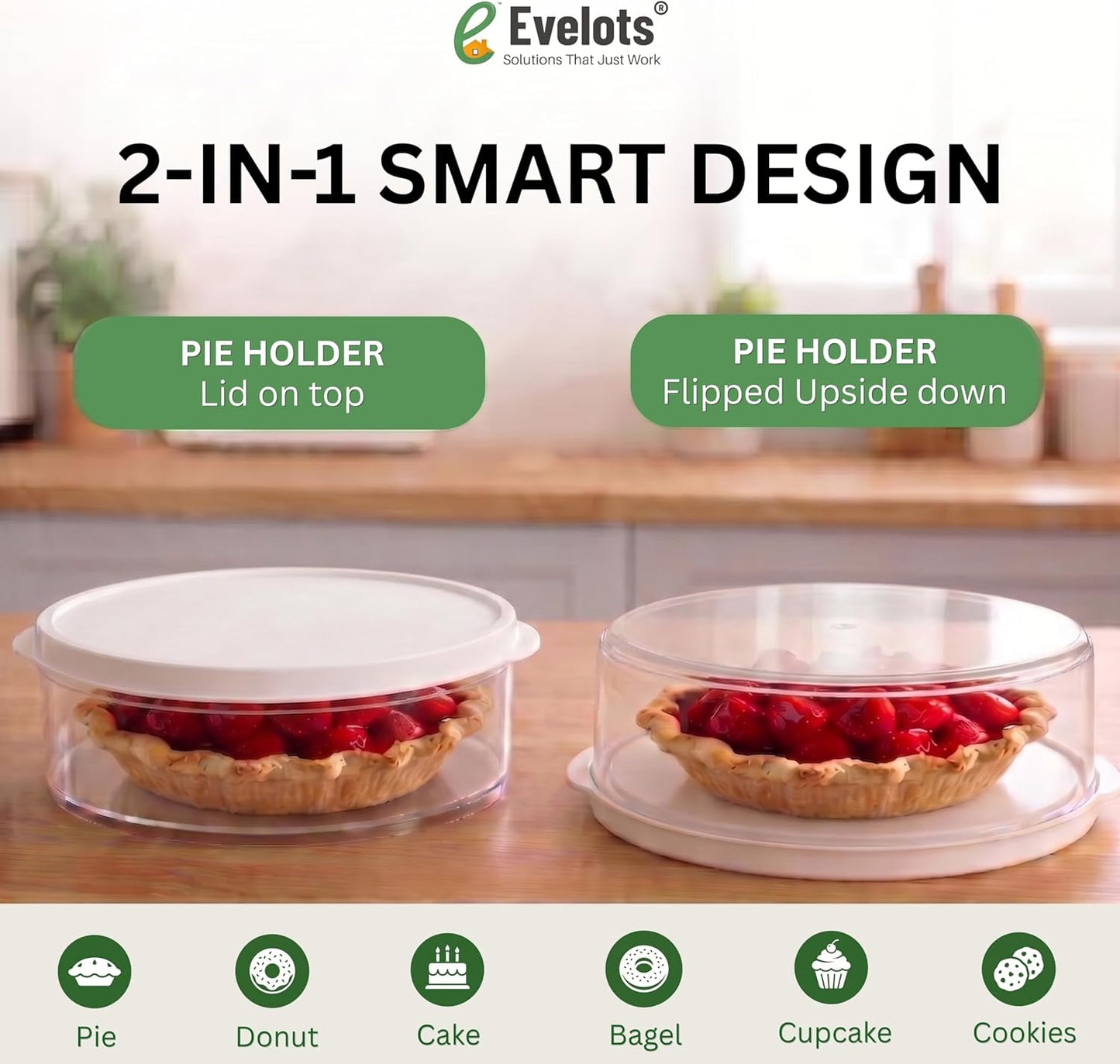 Evelots 2-Pack 10-Inch Airtight Food Storage Container with Lid - Portable Carrier for Pies, Cakes, Cupcakes & More - BPA-Free Clear Plastic - Secure & Easy Transport
