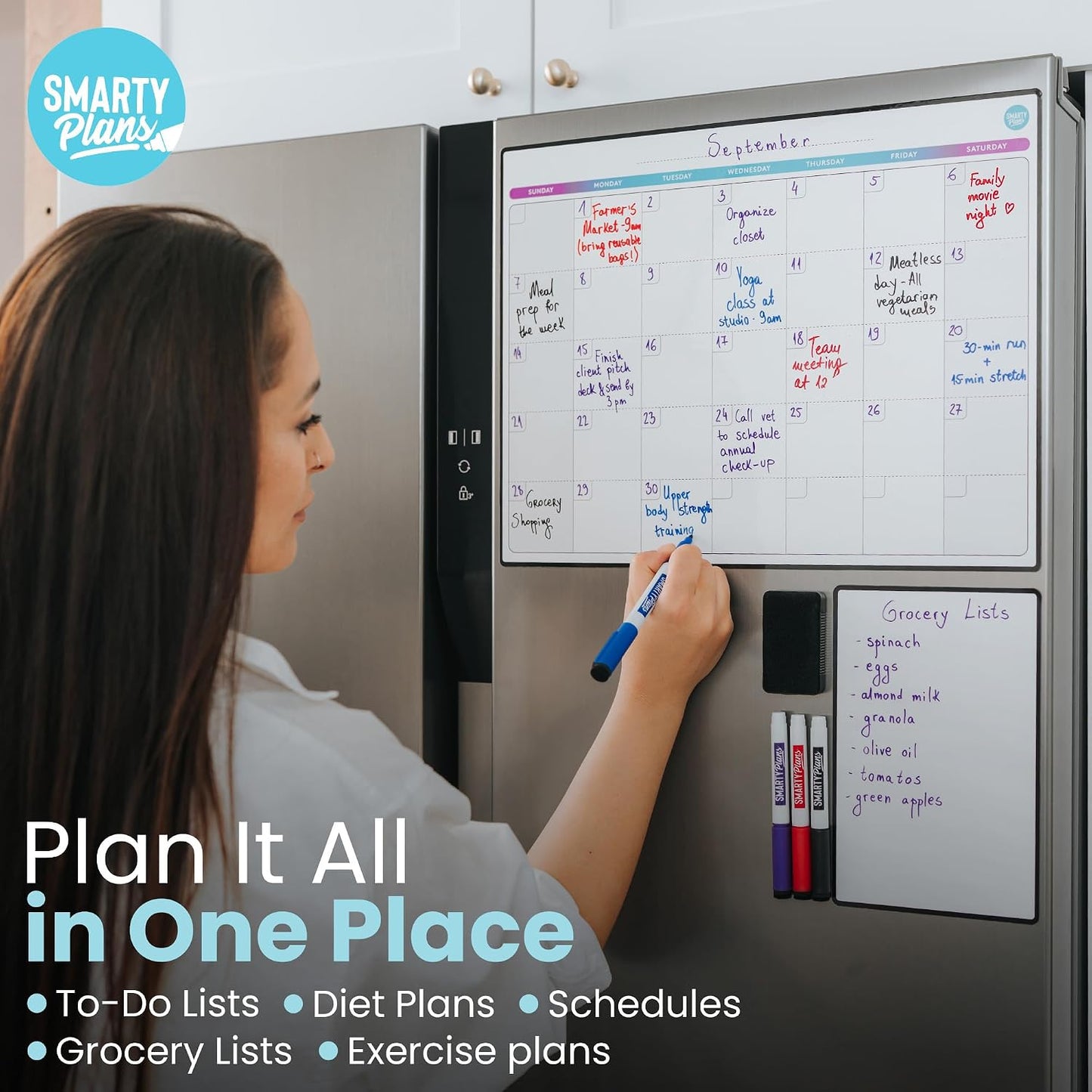 Dry Erase Weekly Extra Thick Magnetic Calendar for Refrigerator: 17x13 Two Week Planner and 6x9 White Board, 4 Fine Tip Markers and Eraser. Stain Resistant. Shipped Flat. (Weekly Planner)