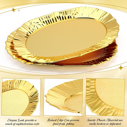 12 Pcs Gold Plastic Serving Tray Bulk, 14.5" x 8.6" Rectangle Gold Party Platters Reusable Decorative Dessert Table Serving Tray for Graduation Wedding Birthday Party Cupcake Decoration