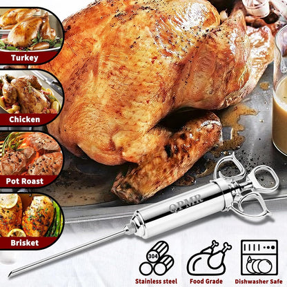 QPMR Meat Injector Syringe Kit, 2-oz Large Capacity Marinade Turkey Injector with 3pcs Stainless Steel Marinade Injector Needles for BBQ Grill Smoker & Turkey & Brisket