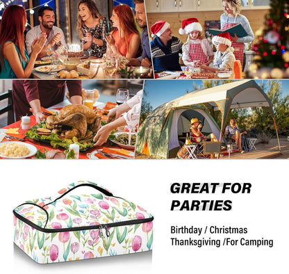 Casserole Carrier Insulated Yellow Lemon Blue Bows Dish 9x13 with Lid Party Travel Warmer Bag for Hot or Cold Food Lasagna Pizza Holder Tote - Colors B