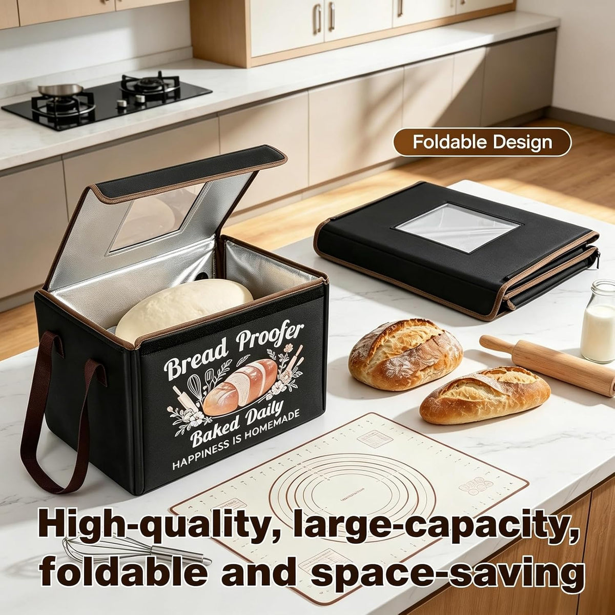 Folding Bread Proofing Box, 3-Sided Heating Dough Proofer for Home Baking