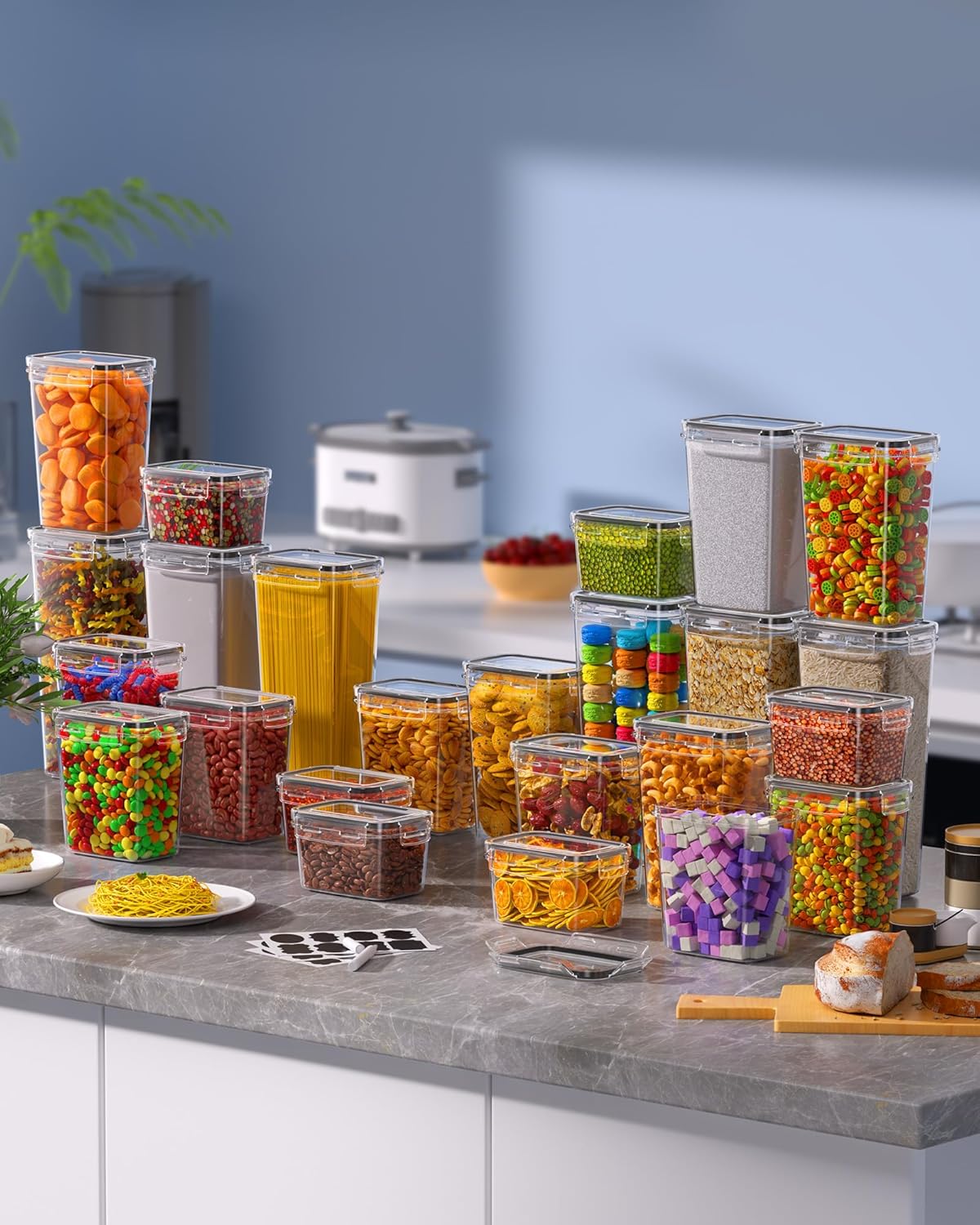 Airtight Food Storage Containers with Lids, 24 PCS Kitchen and Pantry Organization Canisters, BPA-Free, PVC-Free, Food-grade Plastic Leak-proof Jars for Cereal, Flour, Sugar, Extra 24 Labels & Marker