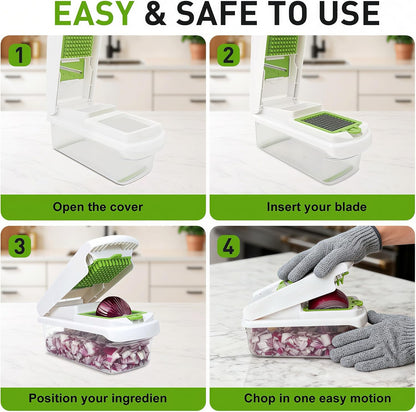 Mandoline Slicer for Kitchen, Vegetable Chopper & Dicer, Professional Food Slicer with Stainless Steel Blades, Safe Veggie Chopper for Onion Potato Carrot Fruit, Easy to Clean