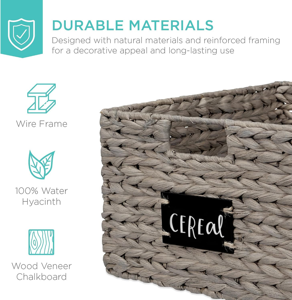 Best Choice Products Set of 4 9x12in Water Hyacinth Pantry Baskets, Woven Organizers w/Chalkboard Label, Chalk Marker - Natural