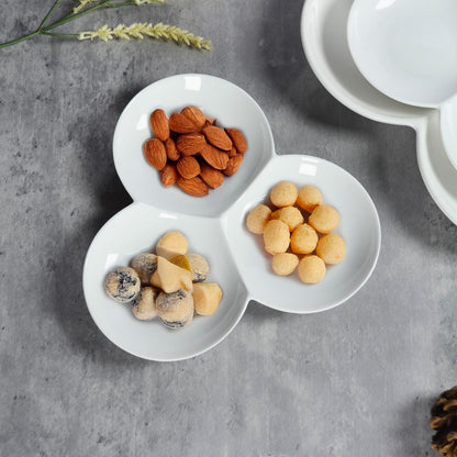 4 Pieces Chip and Dip Serving Set Ceramic Divided Serving Trays Platters Chip and Dip Bowl Compartment Cheese Ball Serving Dish Dumpling Plate for Party Appetizers Snacks Veggies, 7.1 Inch