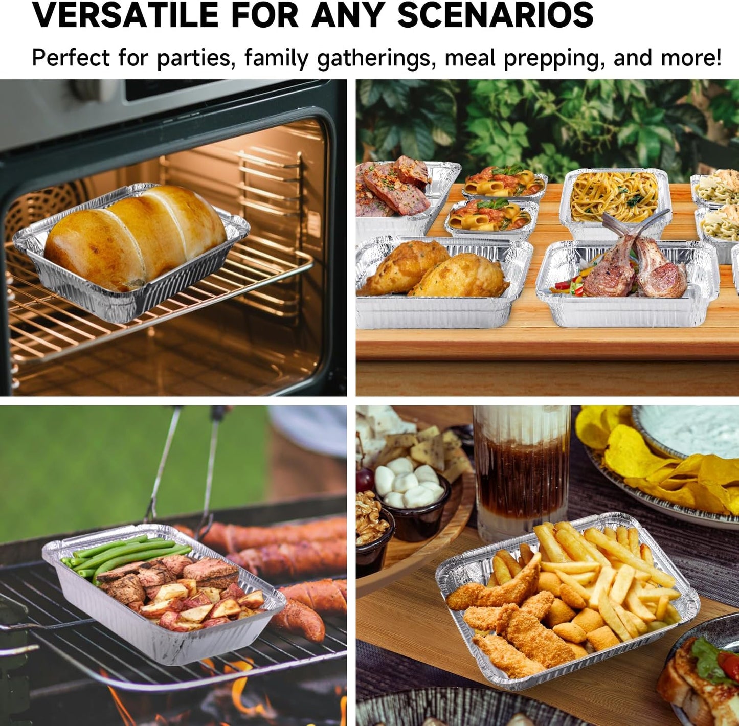 Aluminum Pans with Clear Lids - 50 Pack 2.25LB Capacity Disposable Pans with Plastic Dome Lids, 8.5”x6” Heavy Duty Tin Foil Pans for Cake Baking, Cooking, Heating, Storing, Prepping Food