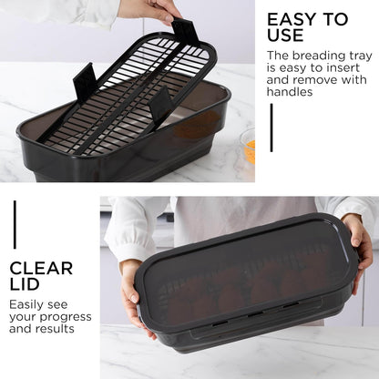COOK WITH COLOR Collapsible Batter Bowl - Mess Free Breading Shaker Container - Great for Fried Fish, Fried Chicken, Onion Rings, Wings & More, Gray