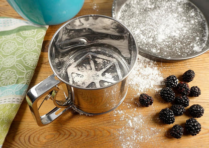 RSVP International Endurance® Stainless Steel Vintage One-Hand Sifter, 1 Cup | Top Cakes, Sift Flour, Marinade BBQ & More | Dishwasher Safe | Powder Sugar, Sift Flour, Spread Toppings & More