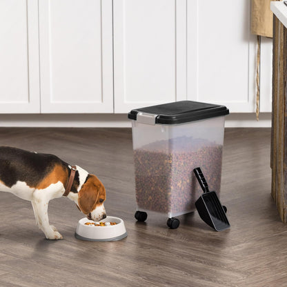 IRIS USA Dog Food Storage Container, 2 Pack, Up to 30 lbs Each, Airtight Seal for Freshness, Wheels for Rolling, Easy One Hand Opening, Made in USA, BPA Free, Clear/Black