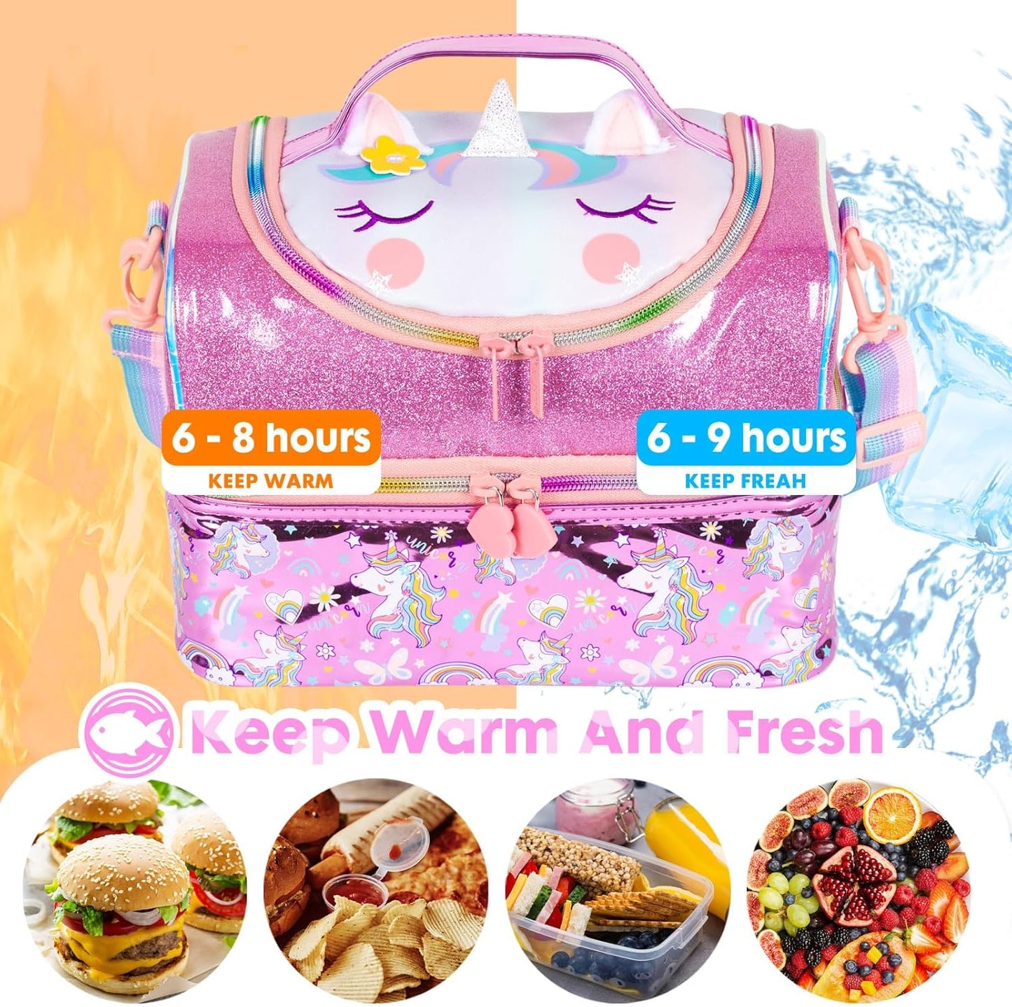 Kids Double Decker Cooler Insulated Lunch Bag, Back to School Large Meal Tote for Boys, Girls, Men, Women, with Adjustable Strap, Soccer
