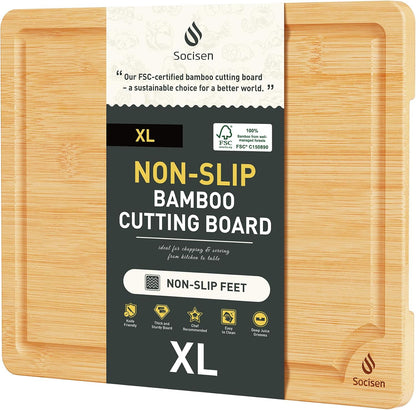 3 Packs Bamboo Cutting Board Set with Non Slip Feet Holder and Over Sink Nice Solid Thick Wood Juice Groove Chopping Board Extra Large Big Small Best Hardwood Kitchen Organic Vegetable Meat BBQ Kit