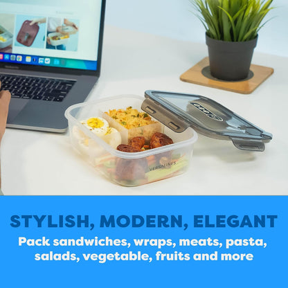 Bento Box Adult Lunch Box, 3 Compartment Meal Prep Containers with Lids, Clear Lunch Box Containers for Adults Men Women, Food Storage Containers - Microwave, Dishwasher Safe (Gray-Solid)