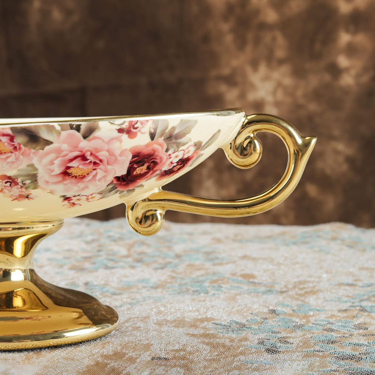 fanquare 3 Compartment Gold Floral Porcelain Platter