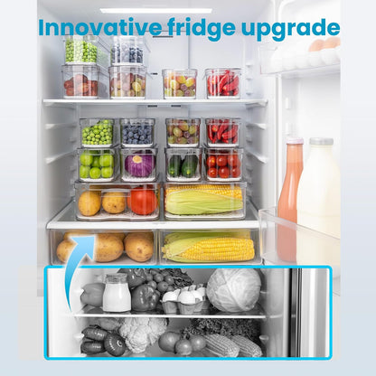 SMRCAD 8 Pack Refrigerator Organizers, Clear Pull-out Drawer Container and Organizer Bins with Lids, Stackable Storage Containers for Fruits, Vegetable (Set of 8 (Include Pull Out Drawer))