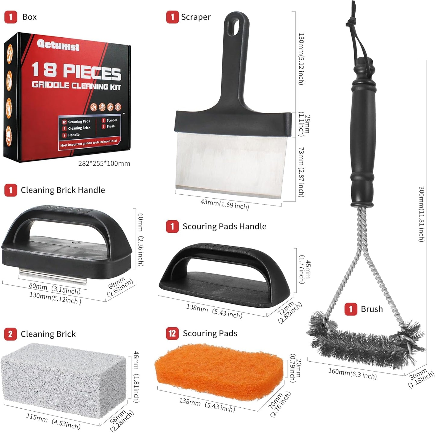 Upgraded Griddle Cleaning Kit for Blackstone, Flat Top Grill Cleaner Set with Grill Stone, Griddle Scraper, Scouring Pads and Handles, BBQ Accessories Tools Set for Deep Cleaning (19 PCS)