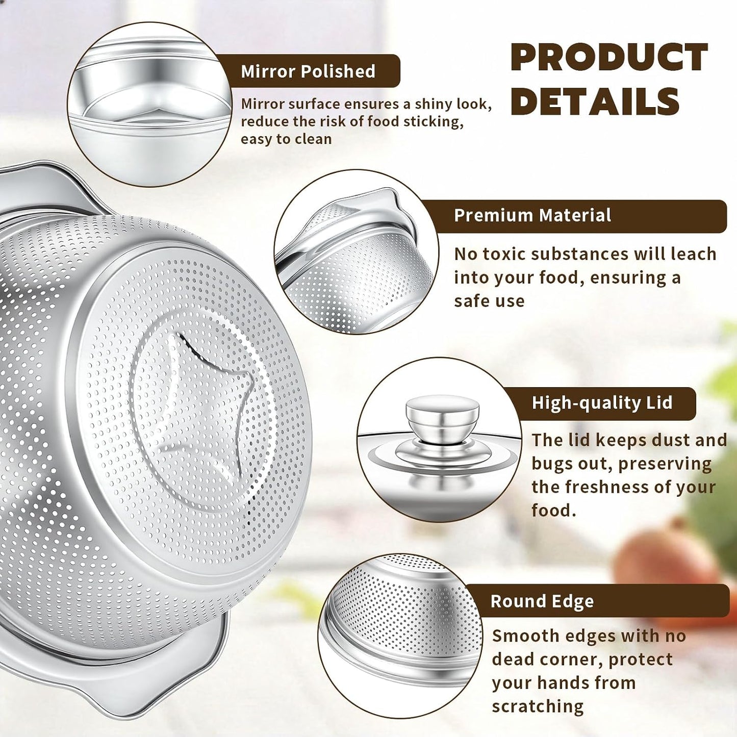 3-in-1 Stainless Steel Colander with Bowl Set – 11.4 Inch Large Fruit Washing Basket & Food Strainer, Multifunctional Drain Basket for Kitchen, Pasta, Vegetable, Rice