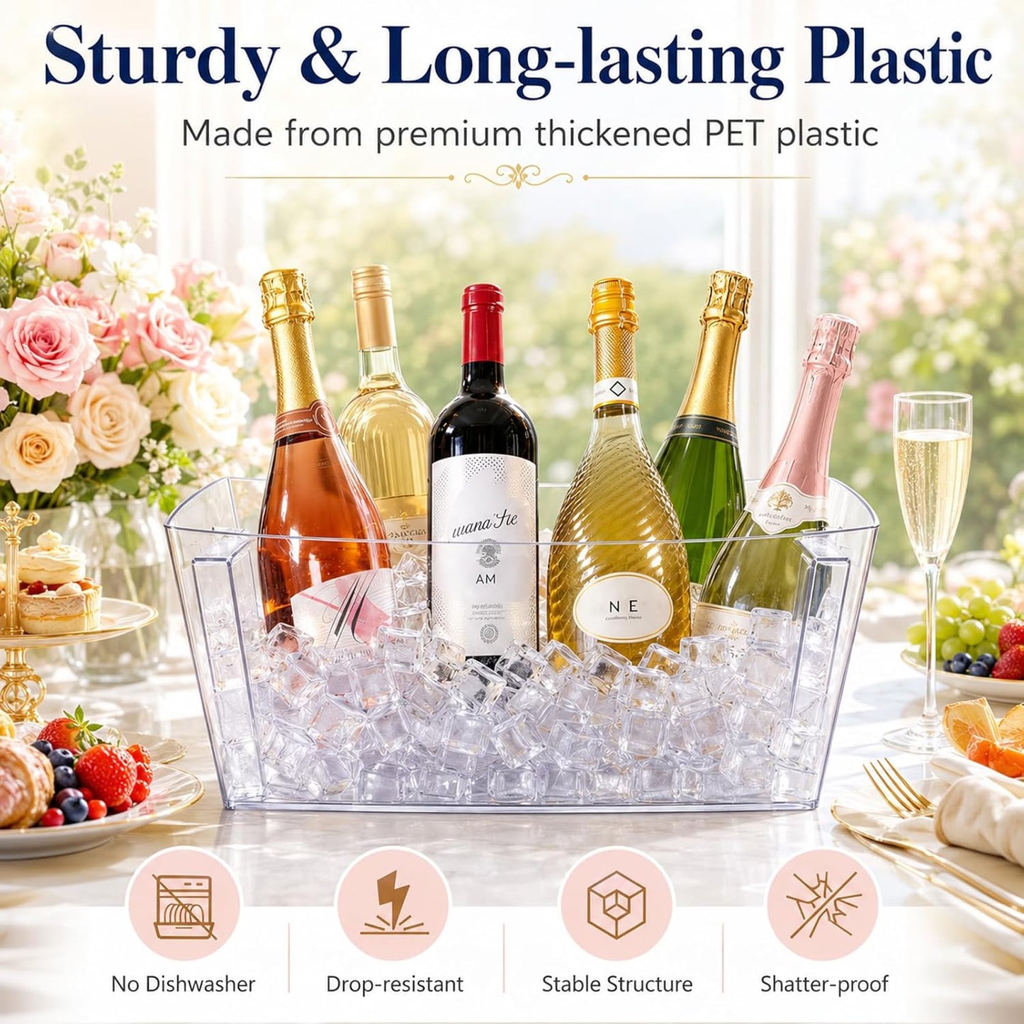 Tchrules 12L Clear Ice Bucket for Parties, 2 Pack (16.3x12.2x6.69 inch) | Large Portable Drink Bucket ,Champagne Cooler for Beverage/Wine/Beer, Mimosa Bar Supplies, Party & Bar Beverage Tub