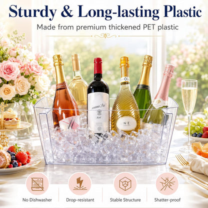 Tchrules 12L Clear Ice Bucket for Parties, 2 Pack (16.3x12.2x6.69 inch) | Large Portable Drink Bucket ,Champagne Cooler for Beverage/Wine/Beer, Mimosa Bar Supplies, Party & Bar Beverage Tub